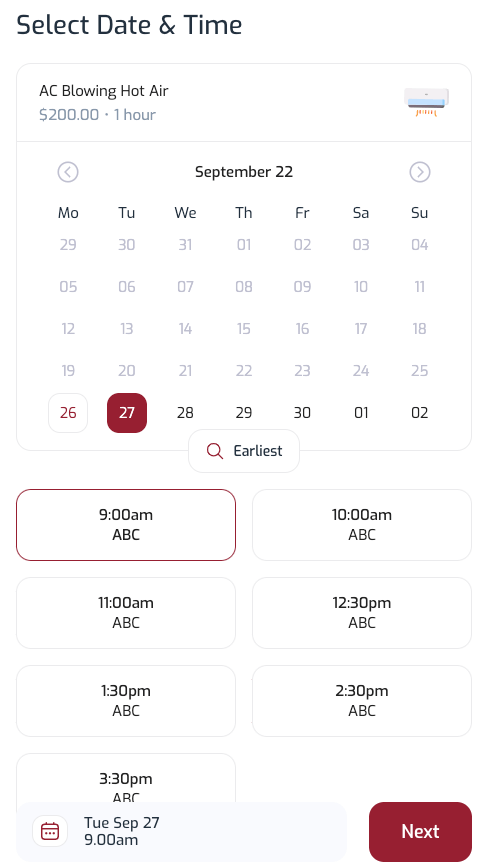 date & time selection